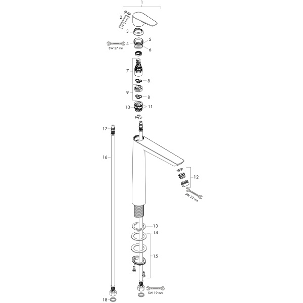 Смеситель для раковины без донного клапана Hansgrohe Talis E 71717990 полированное золото