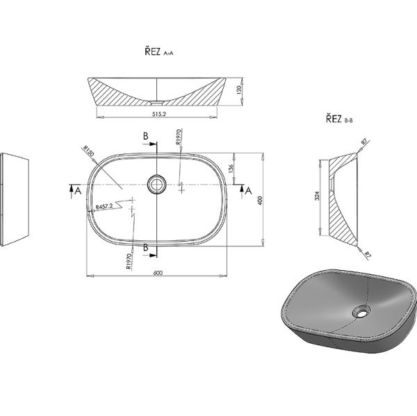 Раковина накладная Ravak Ceramic O 60 XJX01160001