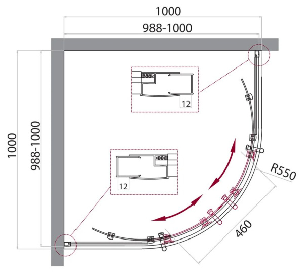 Душевой уголок (100х100) BelBagno UNO-195-R-2-100-C-Cr