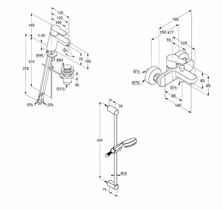 Набор смесителей 3 в 1 Kludi Pure&Easy 376850565
