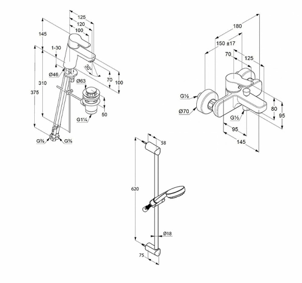 Набор смесителей 3 в 1 Kludi Pure&Easy 376850565