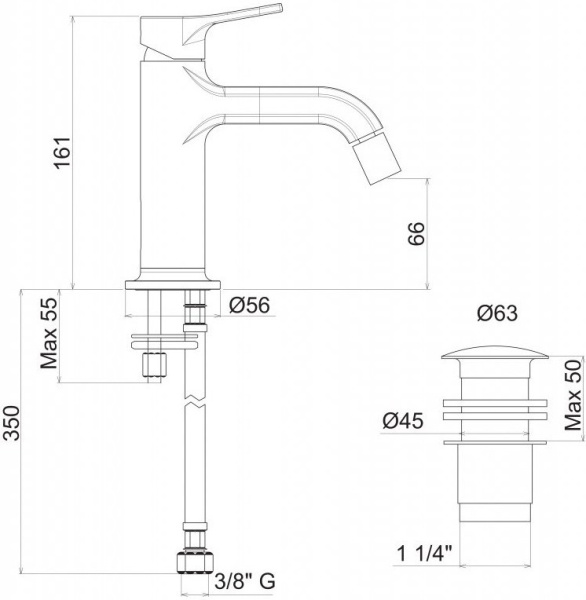 Смеситель для биде Cezares Fusion FUSION-BSM1-CNE