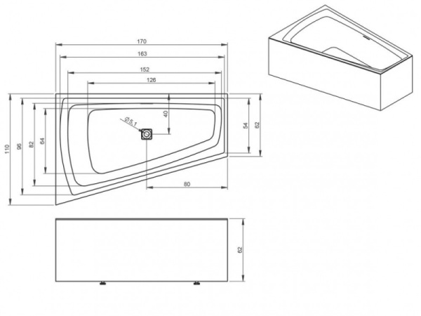Ванна акриловая Riho Still Smart Plug & Play (170x110) R B101008005