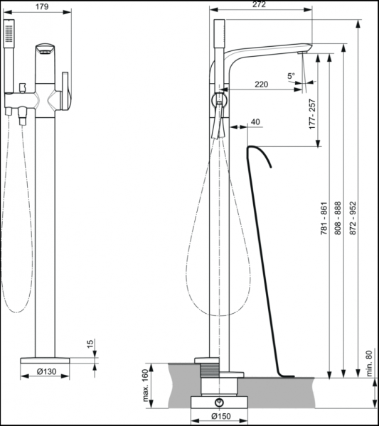 Смеситель для ванны напольный IDEAL STANDARD Melange A6120AA