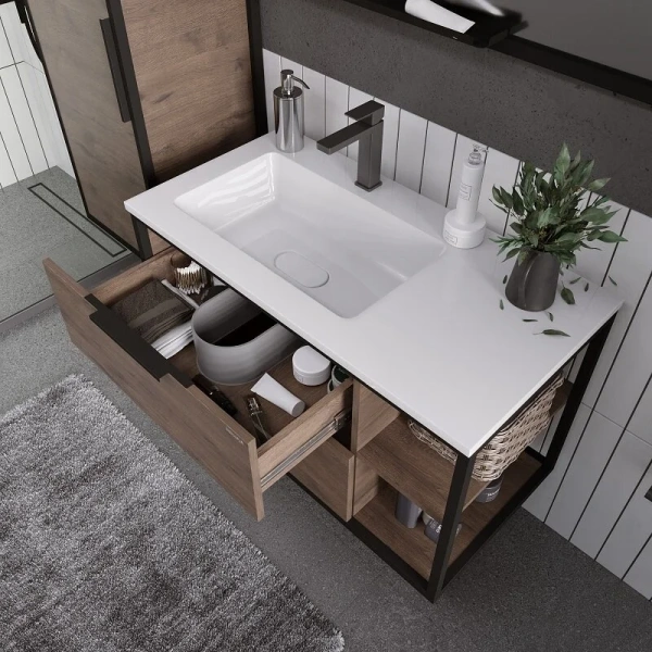 Тумба подвесная Grossman ЛОФТ-90 см 1090012 с 2-я ящ, веллингтон/металл черный