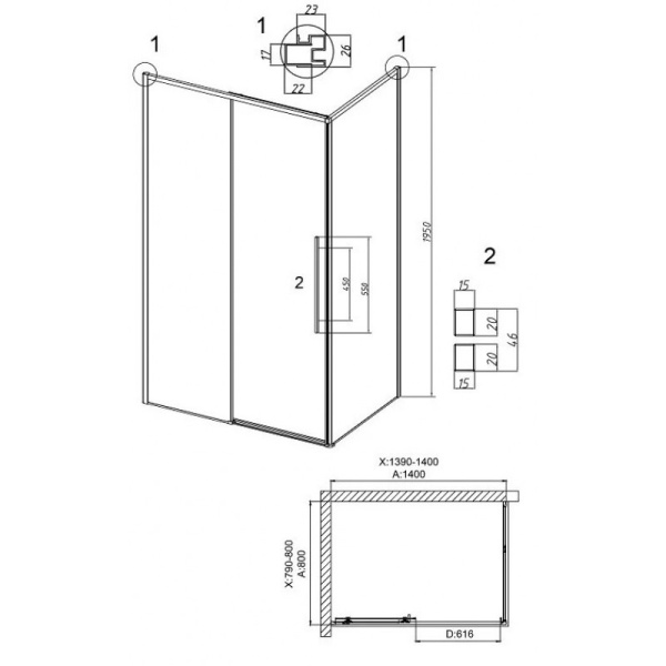 Душевой уголок (140х80) Grossman Galaxy 120.K33.01.1480.21.00