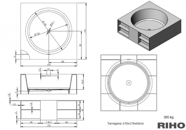 Ванна из искуственного камня Riho TARRAGONA 170x170 BS4500500000000 Ванна из искуственного камня Riho TARRAGONA 170x170 BS4500500000000