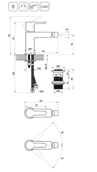 Смеситель для биде Ravak Puri PU 055.20 X070189