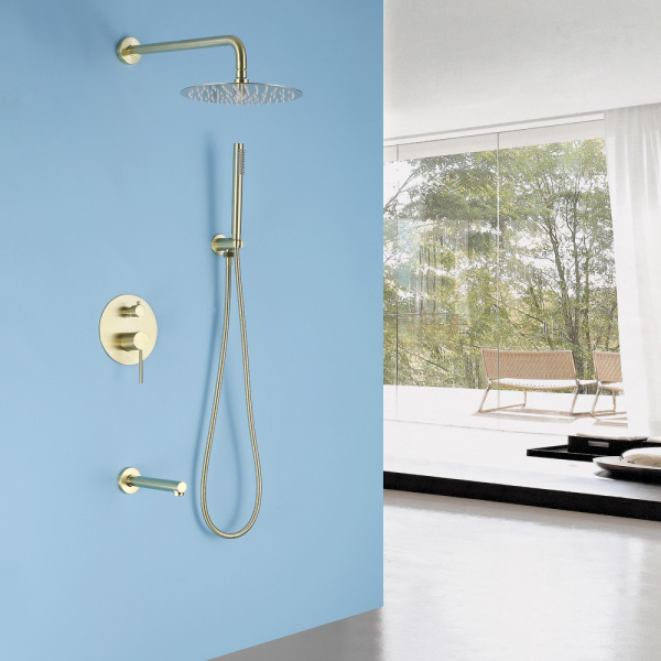 Душевой комплект ABBER Emotion AF8817G скрытого монтажа с изливом, золото матовое