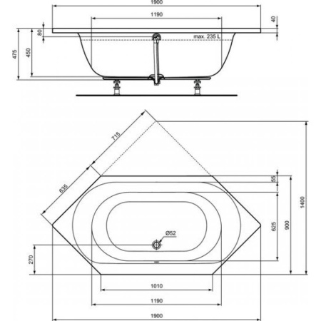 Ванна акриловая (190х90) Ideal Standard CONNECT AIR E106901