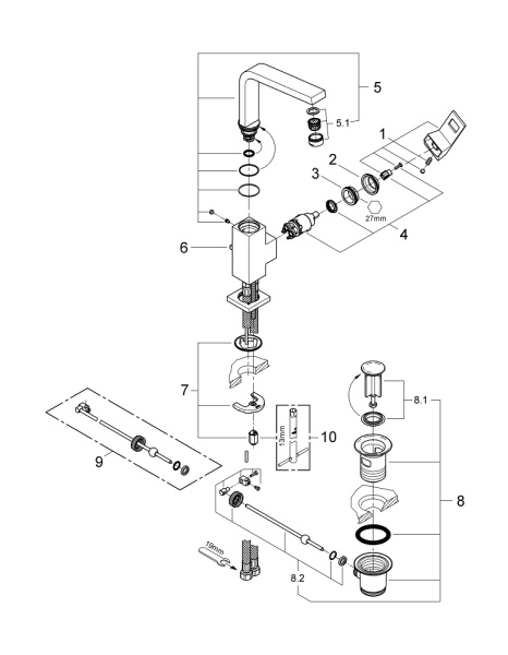 Смеситель однорычажный для раковины Grohe Eurocube 23135 00E (2313500E) хром