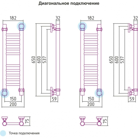 Полотенцесушитель водяной 600х150 Сунержа Богема 00-0102-6015