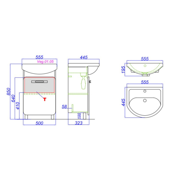 Тумба под раковину Aqwella Вега 55 Veg.01.05