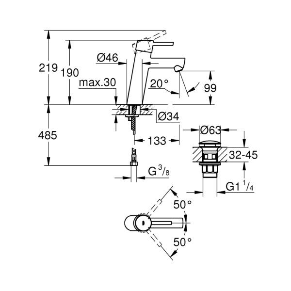 Смеситель для раковины однорычажный Grohe Concetto New 23932001 (23932 001)