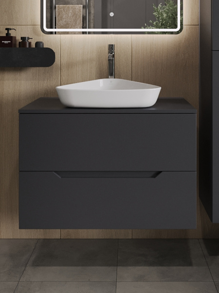 Тумба с раковиной подвесная 80 см, Orange Line Li-80TugMDF+B07-500W графит/белый