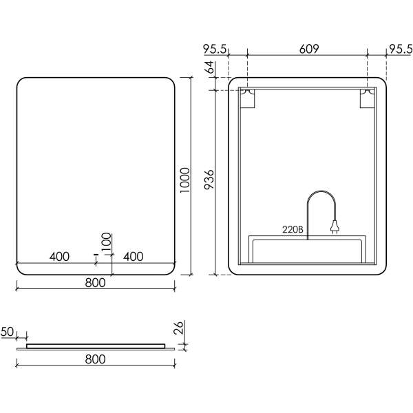 Зеркало с подсветкой (80х100) Sancos Ray RA800