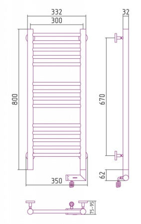 Полотенцесушитель Электрический Cунержа Богема 2.0 Правый (800x300) Палитра RAL Classic RAL-5205-8030