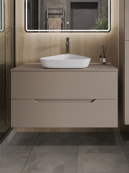 Тумба с раковиной подвесная 100 см, Orange Line Li-100TuLMDF+B07-500W латте/белый