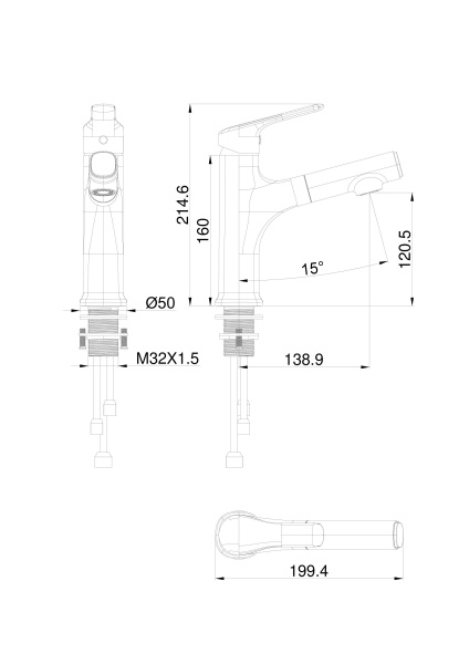 Смеситель для раковины с выдвижным изливом WONZON & WOGHAND, черный матовый WW-AE4151-MB Смеситель для раковины с выдвижным изливом WONZON & WOGHAND, черный матовый WW-AE4151-MB