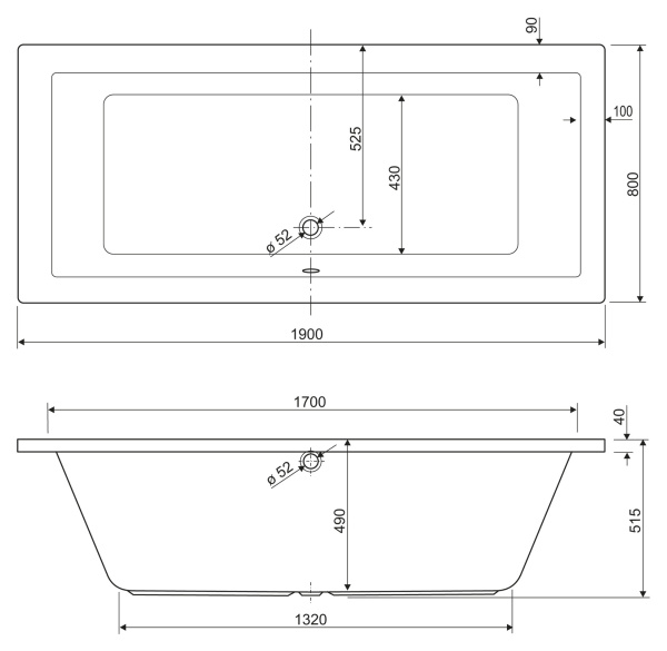 Акриловая ванна (190х80) CEZARES PLANE-190-80-49-W37 Акриловая ванна (190х80) CEZARES PLANE-190-80-49-W37