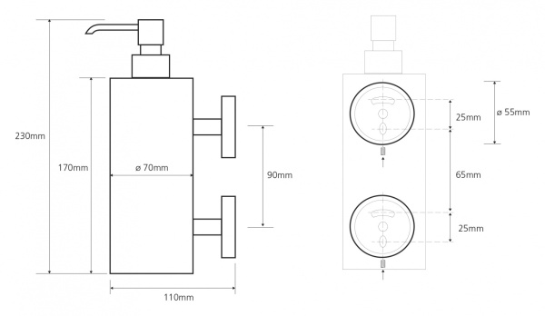Настенный дозатор для жидкого мыла, 2 держателя Bemeta Omega 104109032
