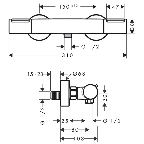 Термостат для душа Hansgrohe Ecostat Element 13346670 черный матовый