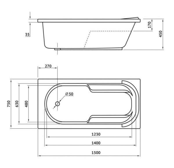 Ванна BERGES акриловая LUMBO (150х75) 050001