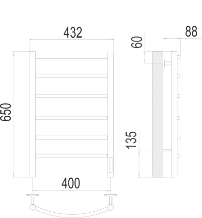 Полотенцесушитель электрический Terminus Классик подключение справа (400х650) П6 4670078531308