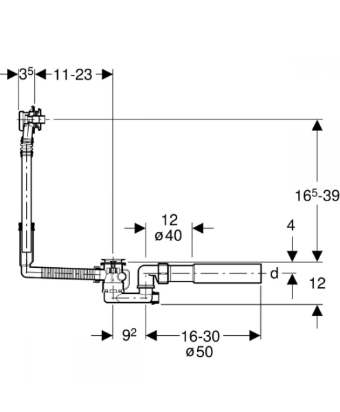 Декоративный комплект Geberit d52, для слива-перелива для ванн с поворотным механизмом: Матовый хром 150.221.46.1