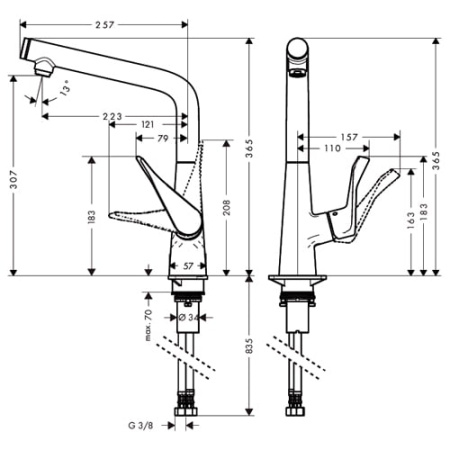 Смеситель для кухни Hansgrohe Metris Select 14883800 нержавеющая сталь
