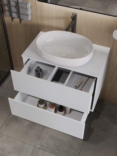 Тумба с раковиной подвесная 75 см, Orange Otto Ot-75TuMDF+B05-520W белый глянец