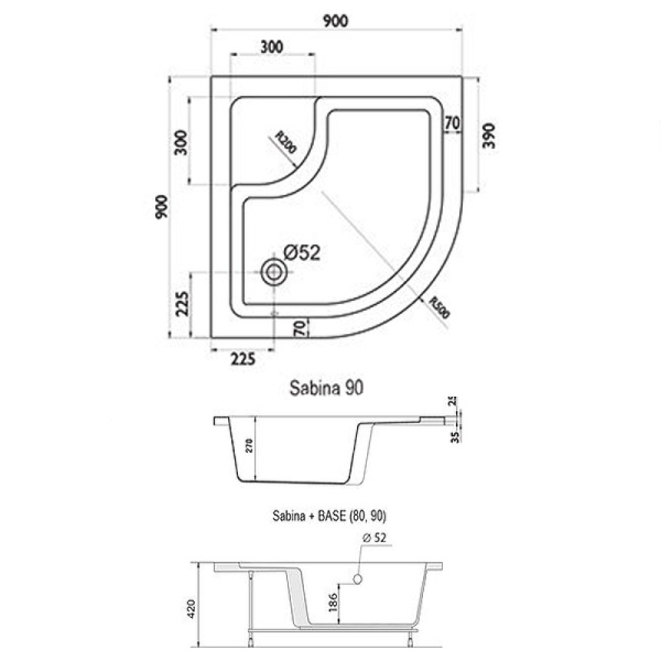 Душевой поддон Ravak Sabina-90 LA A217001020