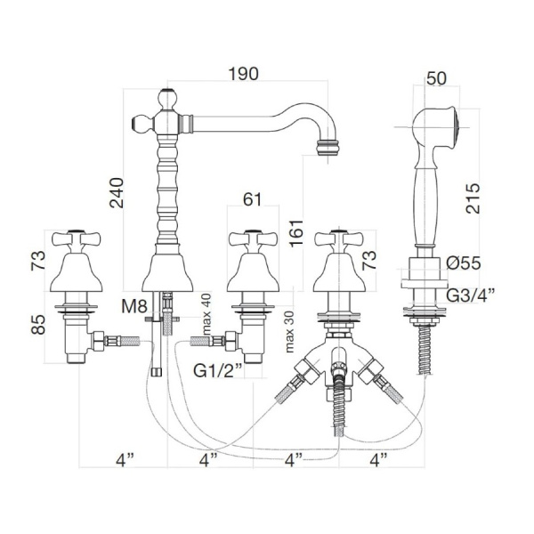 Смеситель на борт ванны Webert Armony AM730402015, хром