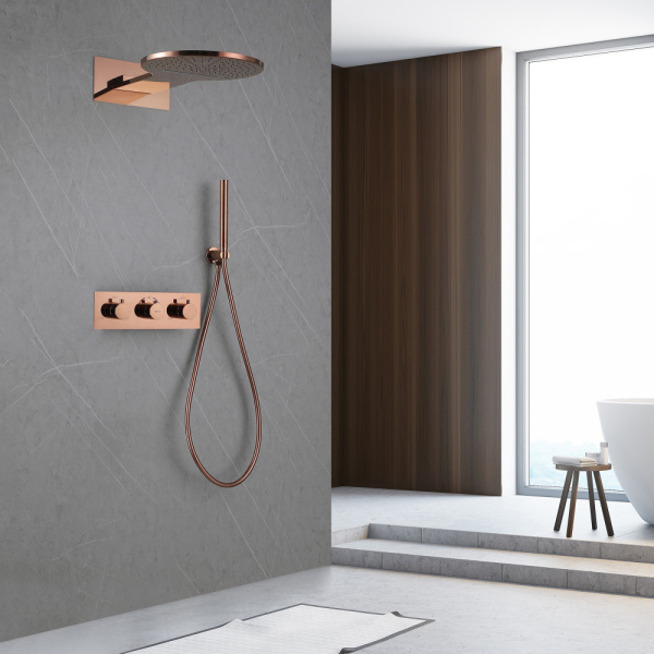Душевой комплект ABBER Wasser Kreis AF8151RG скрытого монтажа без излива, термостат, розовое золото
