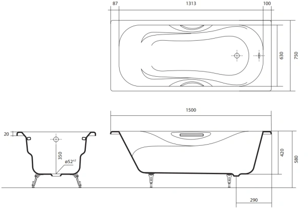Чугунная ванна Aquatek Гамма (150x75) AQ8050FH-00 Чугунная ванна Aquatek Гамма (150x75) AQ8050FH-00