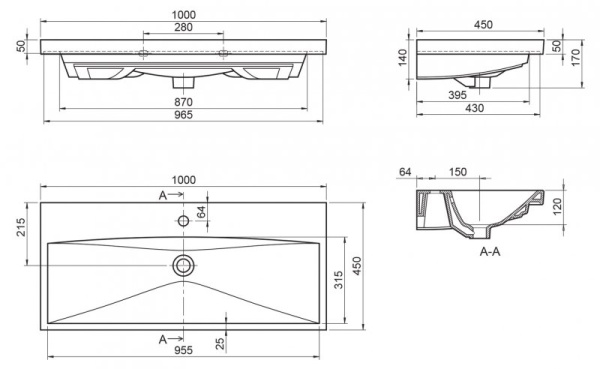 Раковина керамическая (100x45) Belbagno BB-0324-100-LVB