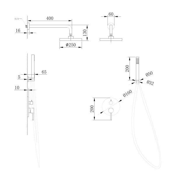 Душевой комплект ABBER Emotion AF8818G скрытого монтажа без излива, золото матовое