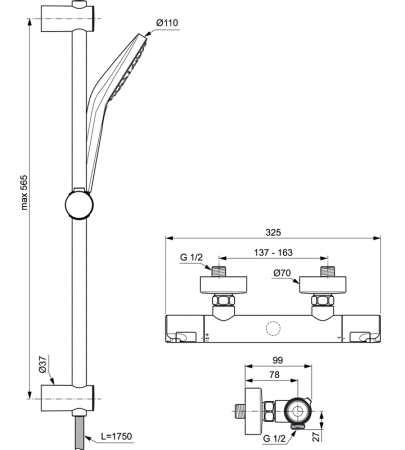 Душевой комплект Ideal Standard Ceratherm T50 A7217AA