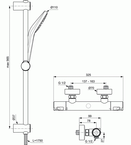 Душевой комплект Ideal Standard Ceratherm T50 A7217AA Душевой комплект Ideal Standard Ceratherm T50 A7217AA