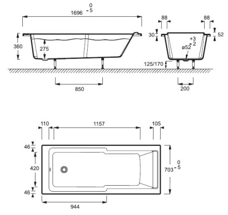 Акриловая ванна (170х70) Jacob Delafon Struktura E6D020RU-00