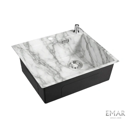 Кухонная мойка (56х50) EMAR EMB-560(TOP) White Elegant