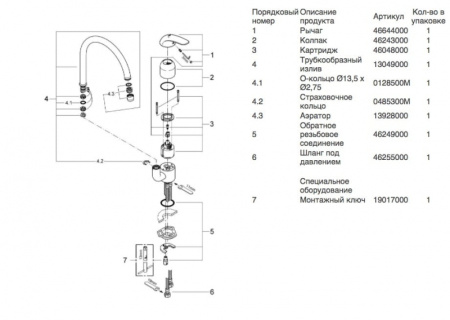 Смеситель однорычажный для мойки, Grohe Euroeco 32752 000 (32752000) хром