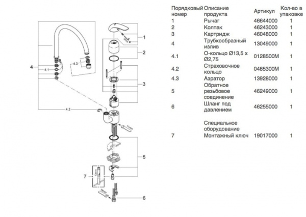 Смеситель однорычажный для мойки, Grohe Euroeco 32752 000 (32752000) хром