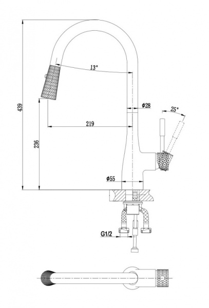 Смеситель для кухни D&K Rhein.Schiller с выдвижной лейкой хром золото (DA1462504A)