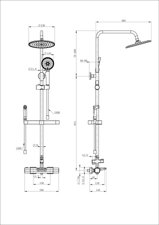Душевая система с термостатом WONZON & WOGHAND Plate, хром WW-C3017-A1-CR