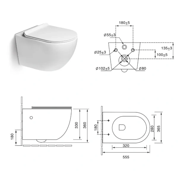 Подвесной безободковый унитаз с функцией биде  SantiLine SL-5002MB-BD