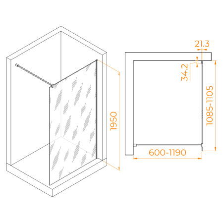Душевая перегородка 110 см RGW WA-001 Walk-in 351000111-11 прозрачное