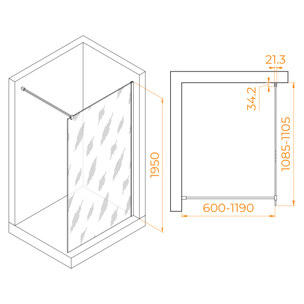Душевая перегородка 110 см RGW WA-001 Walk-in 351000111-11 прозрачное