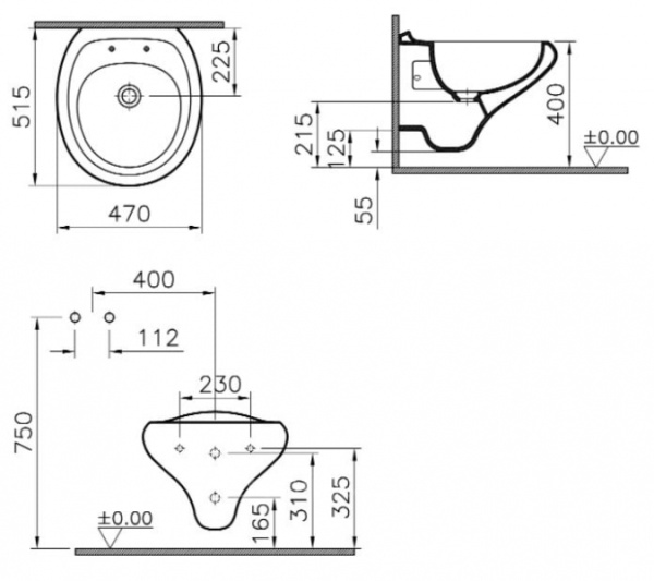 Биде подвесное (без отверстия) Vitra Istanbul 4256B003-0848