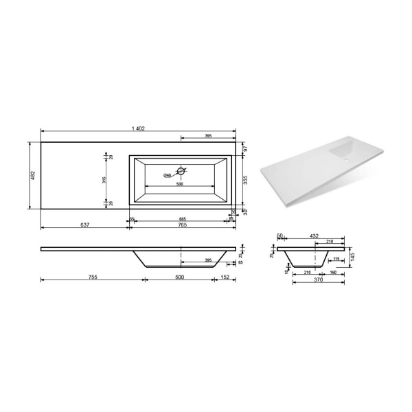 Раковина Style Line Даллас 140х48 СС-00002215 правая